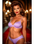 Woman wearing a purple bikini set with a blurred background