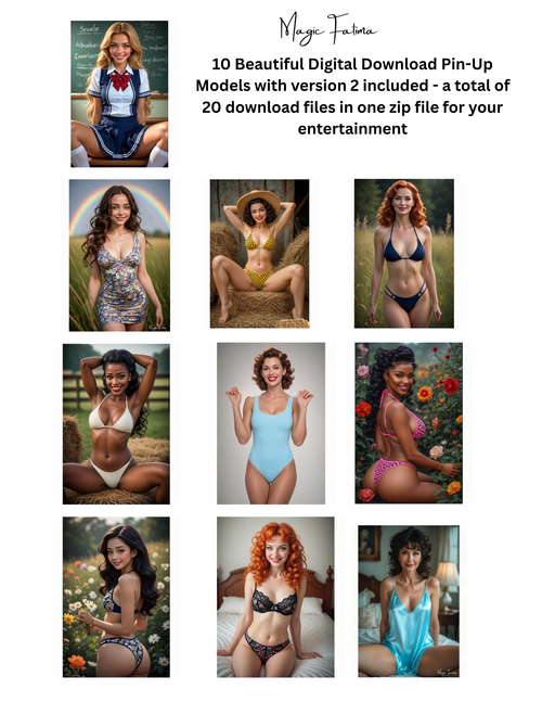 Promotional image of digital download pin-up models with text overlay.