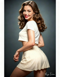 Woman wearing a white outfit against a dark background