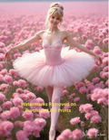 Ballerina in a pink tutu standing in a field of pink flowers with nude version included