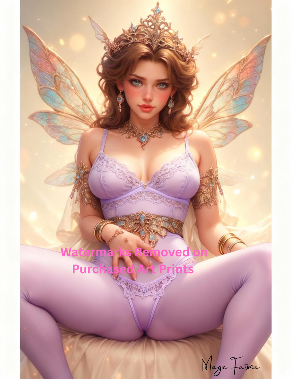 Fantasy fairy character with wings and a tiara in a decorative setting with nude version 2 included