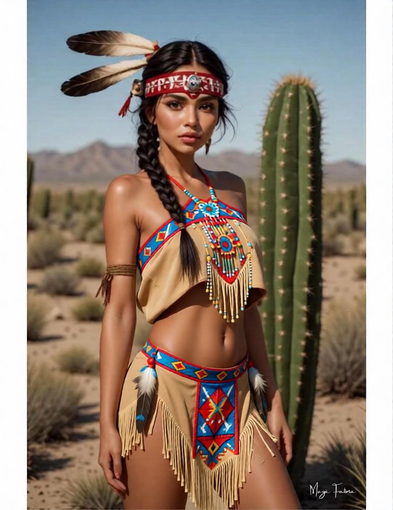 Native American Woman Digital Art Print, 2 Versions, Clothed & Nude Digital Downloads
