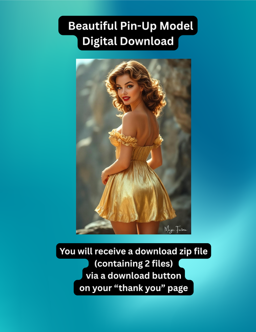 Female Risqué Pin-Up Art Print - Digital Download, Instant Access 8.5" X 11" Image #1056
