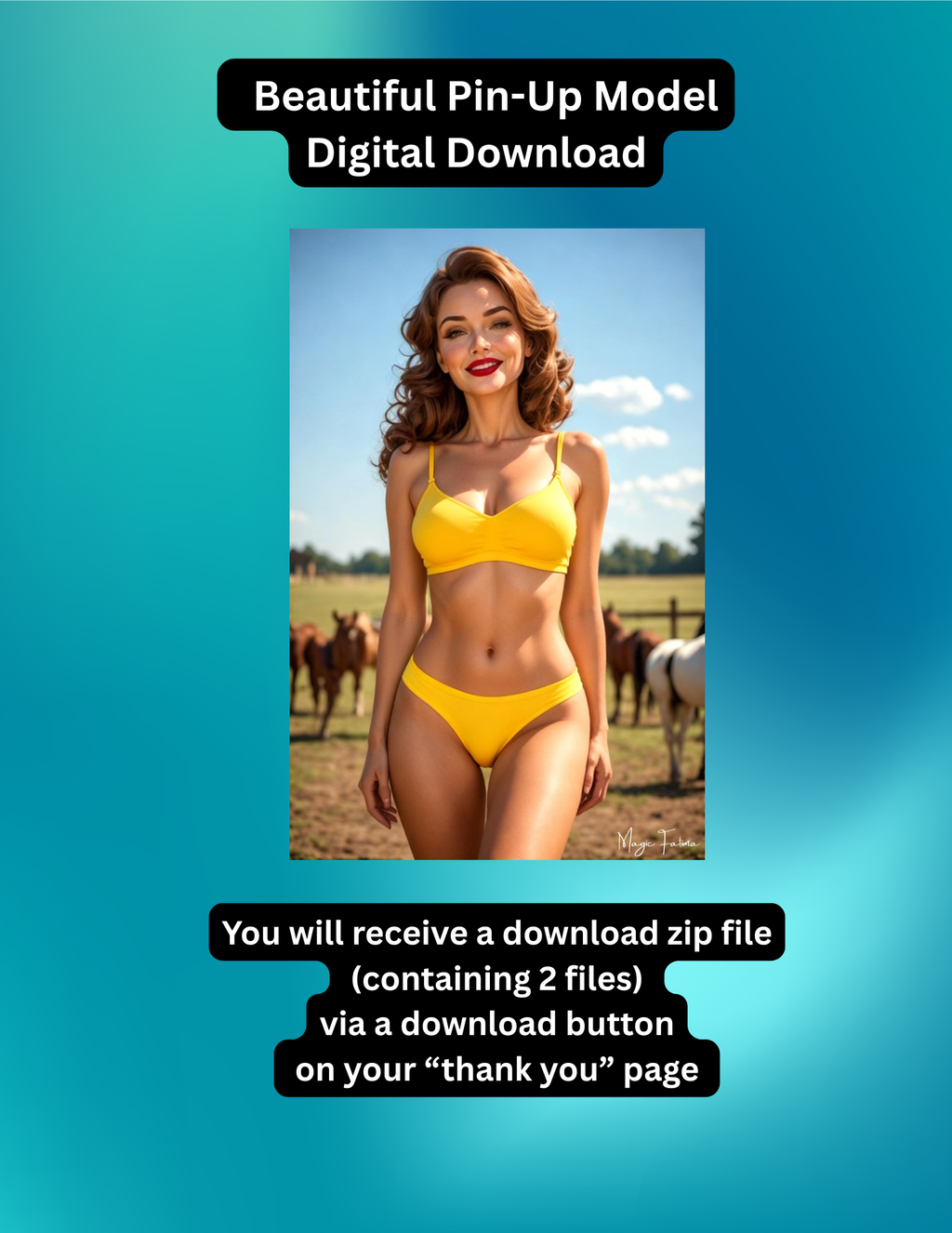Female Risqué Pin-Up Art Print - Digital Download, Instant Access 8.5" X 11" Image #1064
