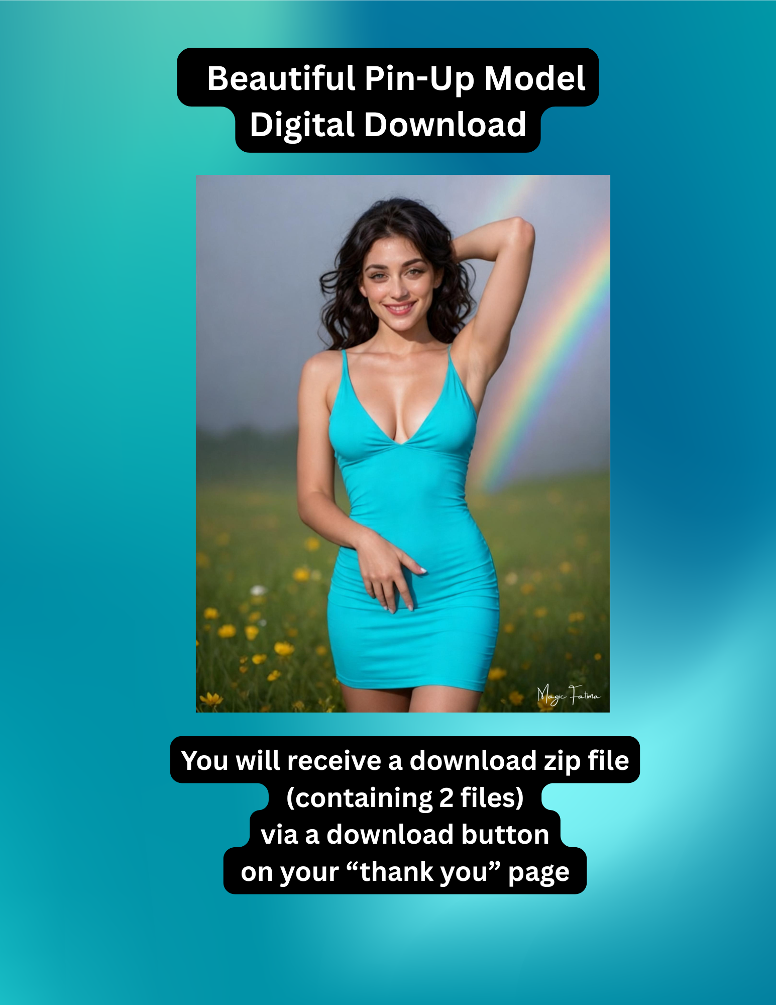 Female Risqué Pin-Up Art Print - Digital Download, Instant Access 8.5" X 11" Image #1068