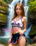 Woman in a cheerleading outfit standing in front of a waterfall standing in front of a waterfall with nude version 2 included