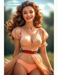 Woman in a flowing peach dress with nude version 2 included