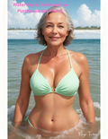 Woman in a green bikini standing in ocean water with nude version 2 included