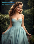Woman in a light blue dress with lace details standing outdoors with nude version 2 included