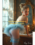 Woman in a light blue outfit posing with nude version included