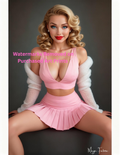 Woman in a pink outfit with a white cardigan on a dark background with nude version 2 included
