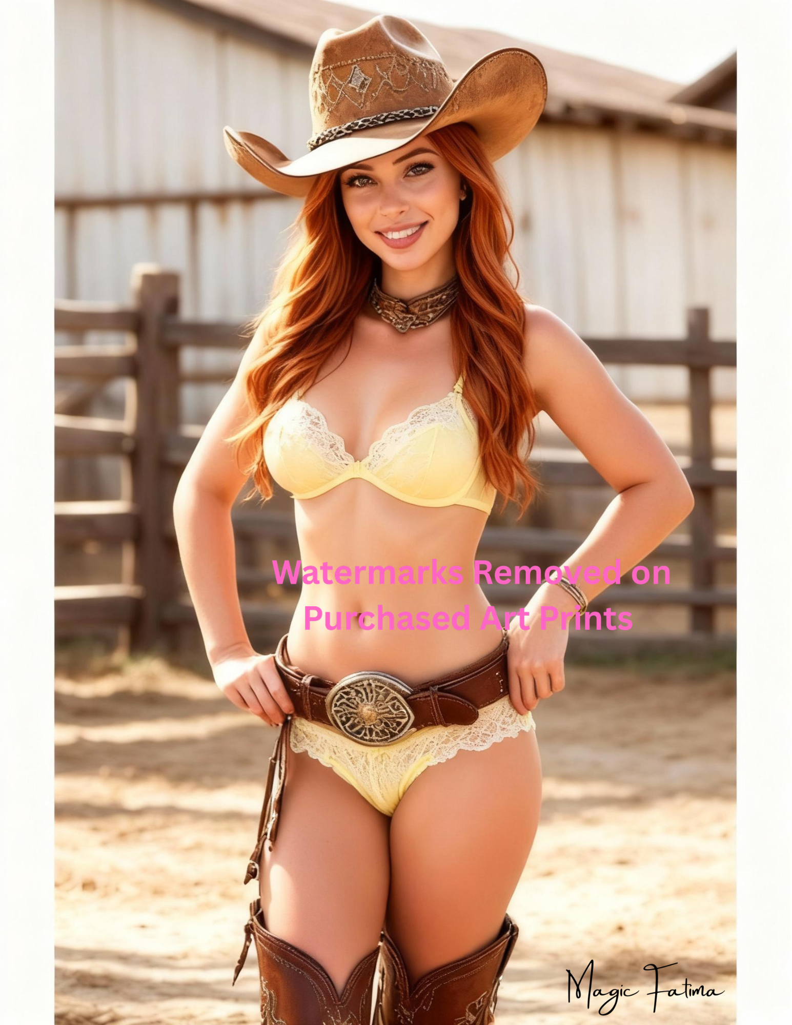 Woman in cowboy outfit with nude version included