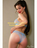 Woman in light blue lingerie posing against a plain background with nude version included free