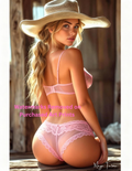 Woman in pink lingerie wearing a wide-brimmed hat in a rustic setting with nude version 2 included