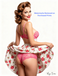 Woman in pink lingerie with a floral skirt on a white background with nude version 2 included