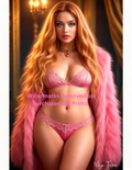 Woman in pink lingerie with a pink fur coat