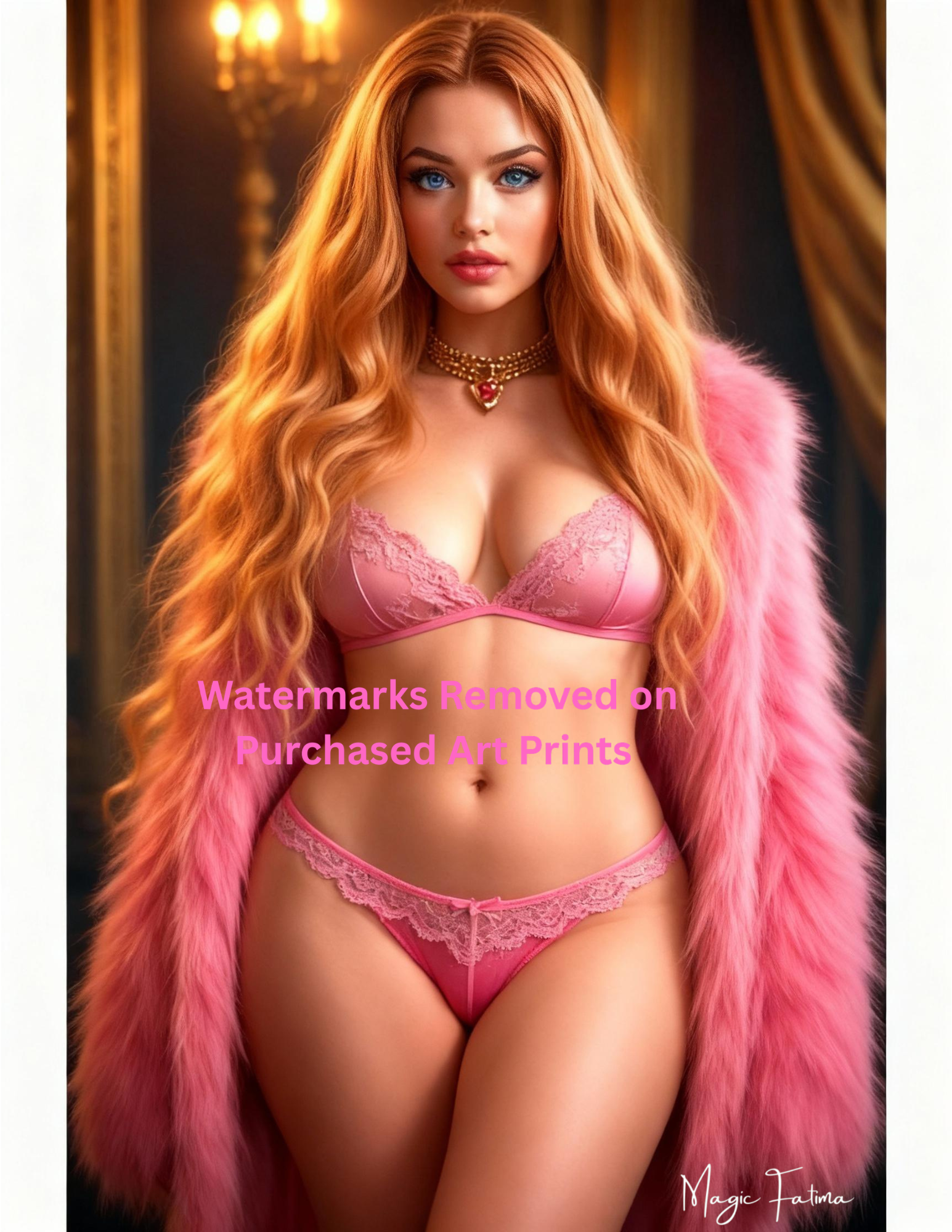 Woman in pink lingerie with a pink fur coat