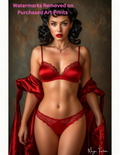 Woman in red lingerie with a draped fabric against a brown background with nude version 2 included
