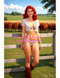 Woman standing in a field with cows in the background, wearing a white shirt and brown boots with nude version 2 included