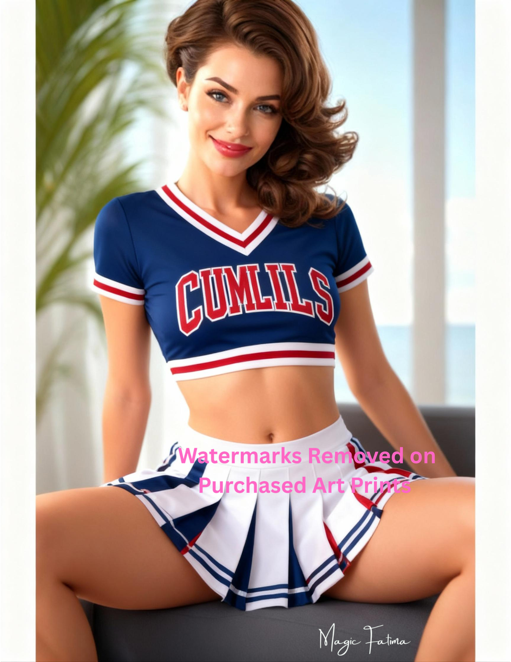 Woman wearing a cheerleading outfit with Nude Version 2 included