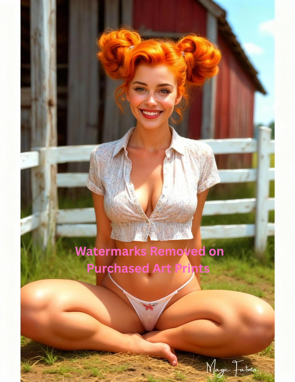 Woman with styled hair sitting outdoors with nude version 2 included