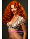 Woman with vibrant red hair and floral top against a dark background with nude version 2 included